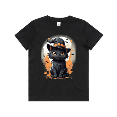 Cute Halloween Cat Kids Tee. Thumbnail